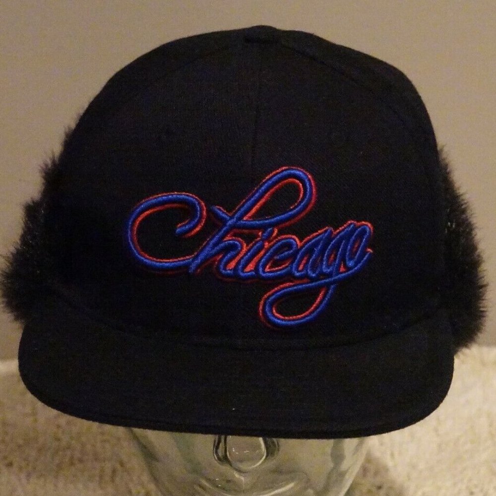 Chicago Black & White Baseball Cap with Ear Flaps